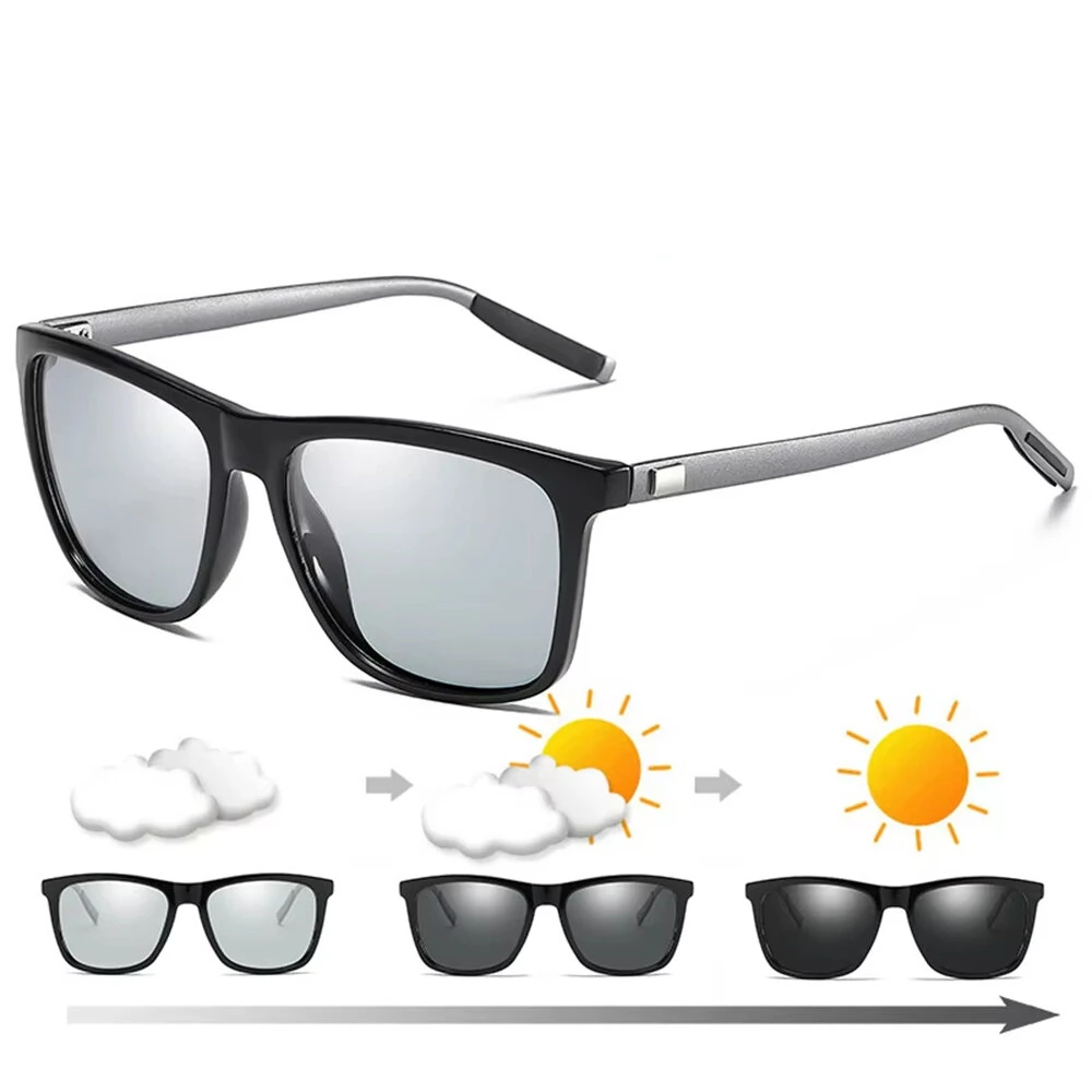 Men's Photochromic Sunglasses Classic Square UV400 Polarized Outdoor Cycling Sun Glasses