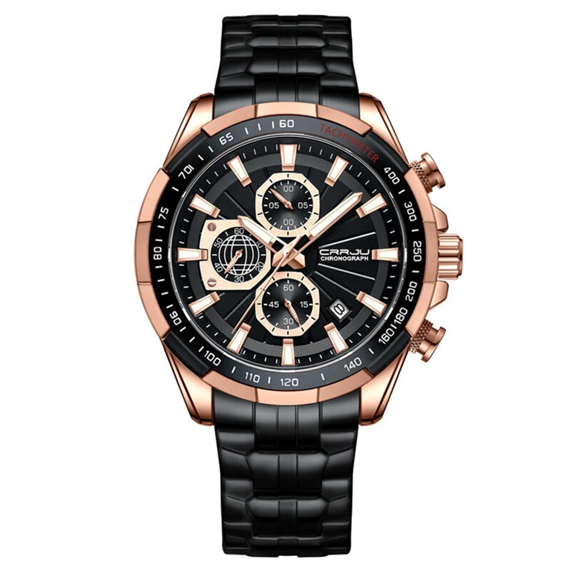 CRRJU Business Men's Watches Fashion Luxury Stainless Steel Quartz Watches Waterproof Chronograph Multifunctional Watches