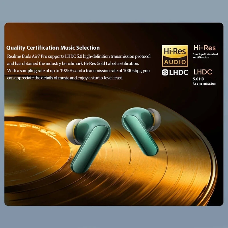 Realme Buds Air 7 Pro TWS bluetooth 5.4 Earbuds Wireless ANC Earphone Hi-Res LHDC5.0 Audio 53dB Noise Cancelling 6-Mic AI Call Noise Reduction 3D Surround Sound 48H Playback Low Delay AI Simultaneous Interpretation In-ear Sports Headphones