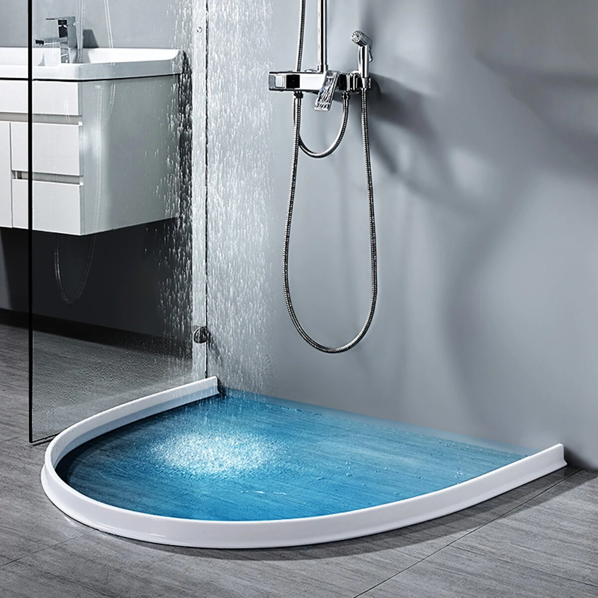 Bathroom Kitchen Foldable Water Stopper Self-adhesive Rubber Dam Shower Barrier White/Transparent