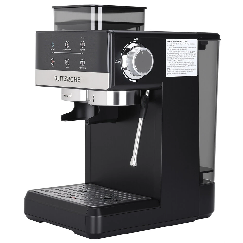 BlitzHome® CM5520 Semi-Automatic Espresso Coffee Machine 20Bar 1350W with Built-in Grinder Large Touchscreen Preheat Progress Bar 1.8L Water Tank