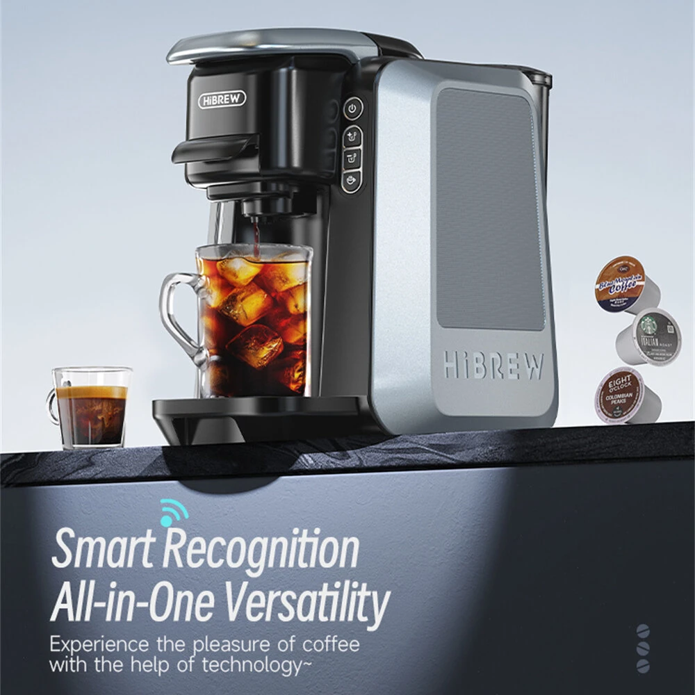 [EU Direct] HiBREW H6 4-in-1 20Bar Capsule Coffee Machine Smart Capsule Recognition Hot/Cold Brew Compatible With NS, DG, K-Cup Capsules & Ground Coffee