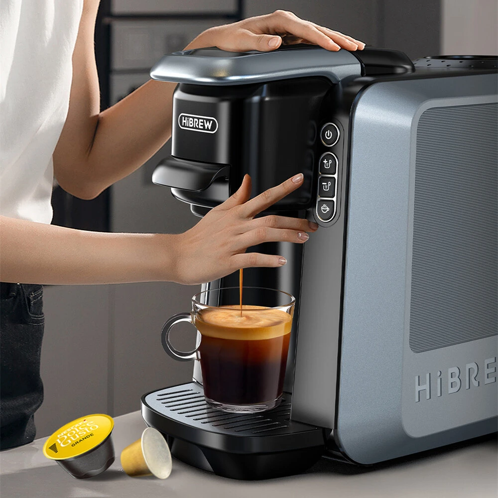 [EU Direct] HiBREW H6 4-in-1 20Bar Capsule Coffee Machine Smart Capsule Recognition Hot/Cold Brew Compatible With NS, DG, K-Cup Capsules & Ground Coffee