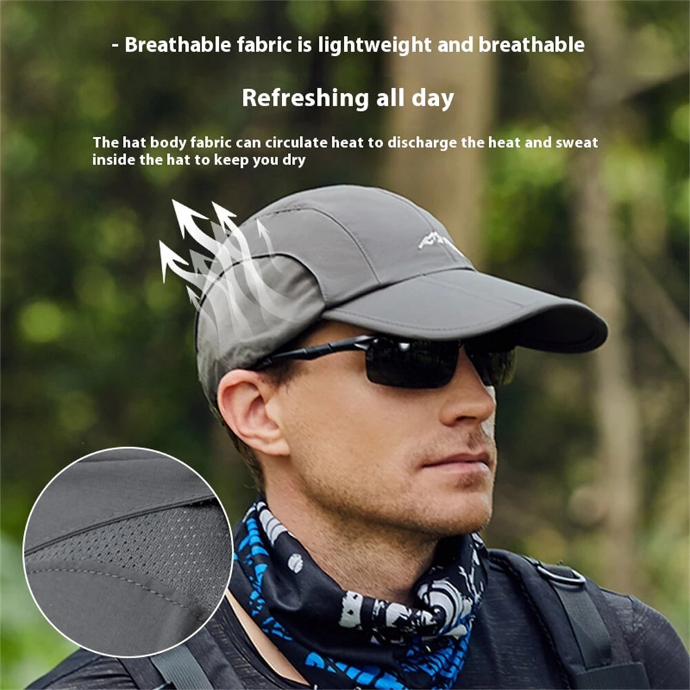 Outdoor Sport Long Brim Foldable Baseball Cap Unisex Waterproof Breathable Quick Drying Sun Protection Peaked Cap