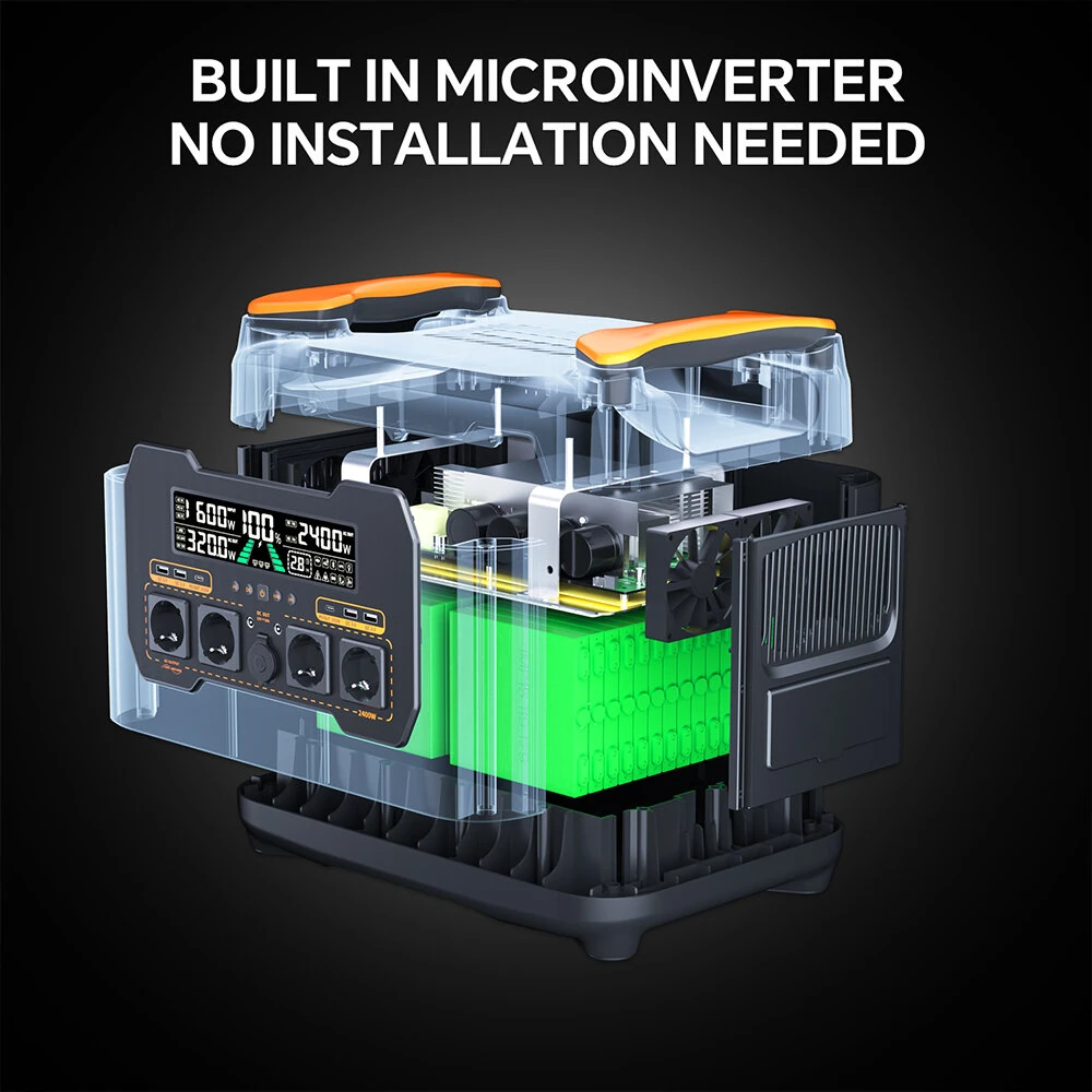 [EU Direct] Newsmy S2400 All-in-one Portable Power Station 2400W 2047.5Wh LMFP Battery Ultra Fast Charging Solar Bulit in Micro Inverter Power Solution Balcony Solar Energy Storage System Generator for Camping Home Backup/ RV