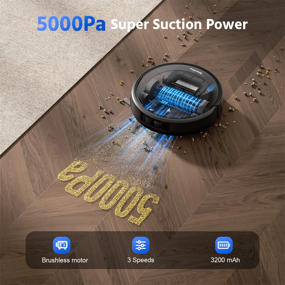 [EU Direct]Teendow D10S Plus 2-in-1 Robot Vacuum Cleaner 5000Pa Strong Suction, 260ml Water Tank, Smart Navigation Pet-Friendly APP & Voice Control