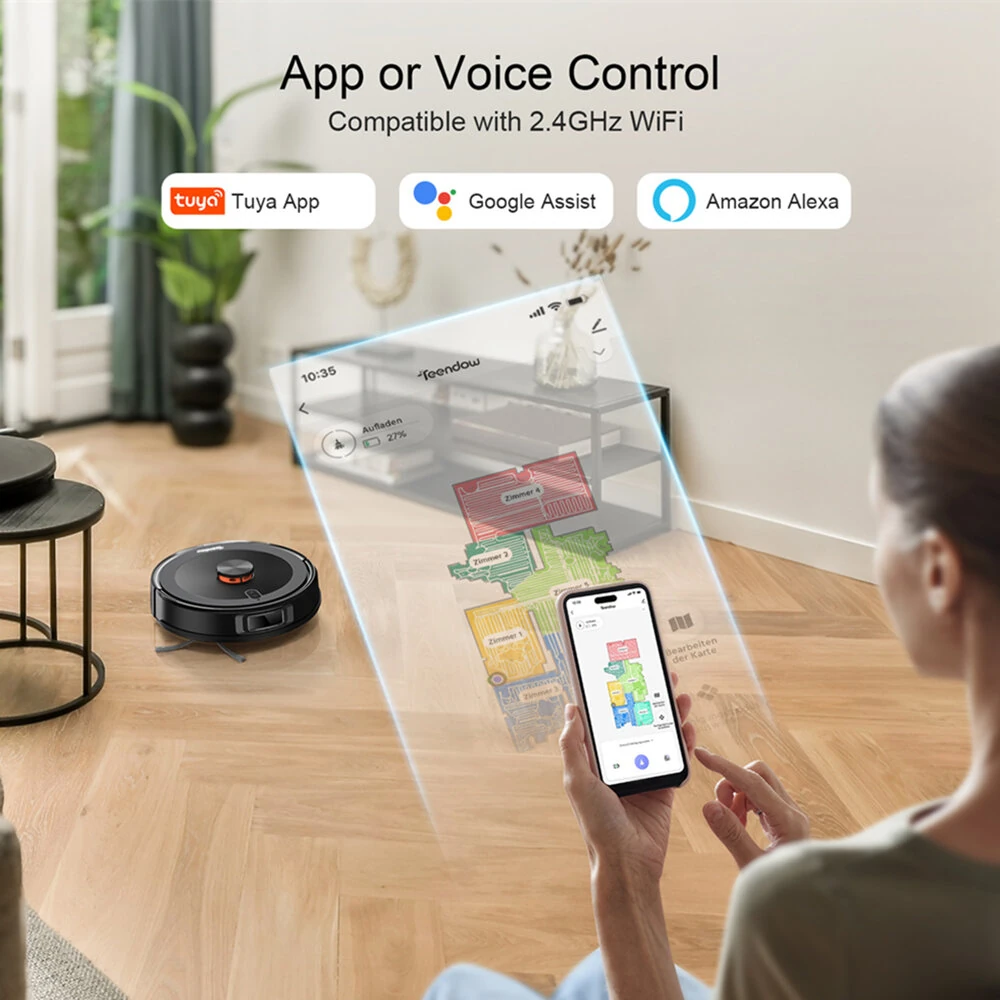 [EU Direct]Teendow D10S Plus 2-in-1 Robot Vacuum Cleaner 5000Pa Strong Suction, 260ml Water Tank, Smart Navigation Pet-Friendly APP & Voice Control