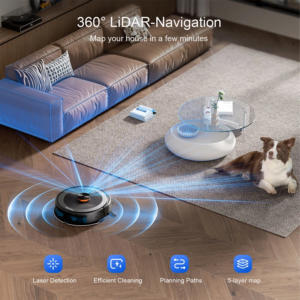 [EU Direct]Teendow D10S Plus 2-in-1 Robot Vacuum Cleaner 5000Pa Strong Suction, 260ml Water Tank, Smart Navigation Pet-Friendly APP & Voice Control