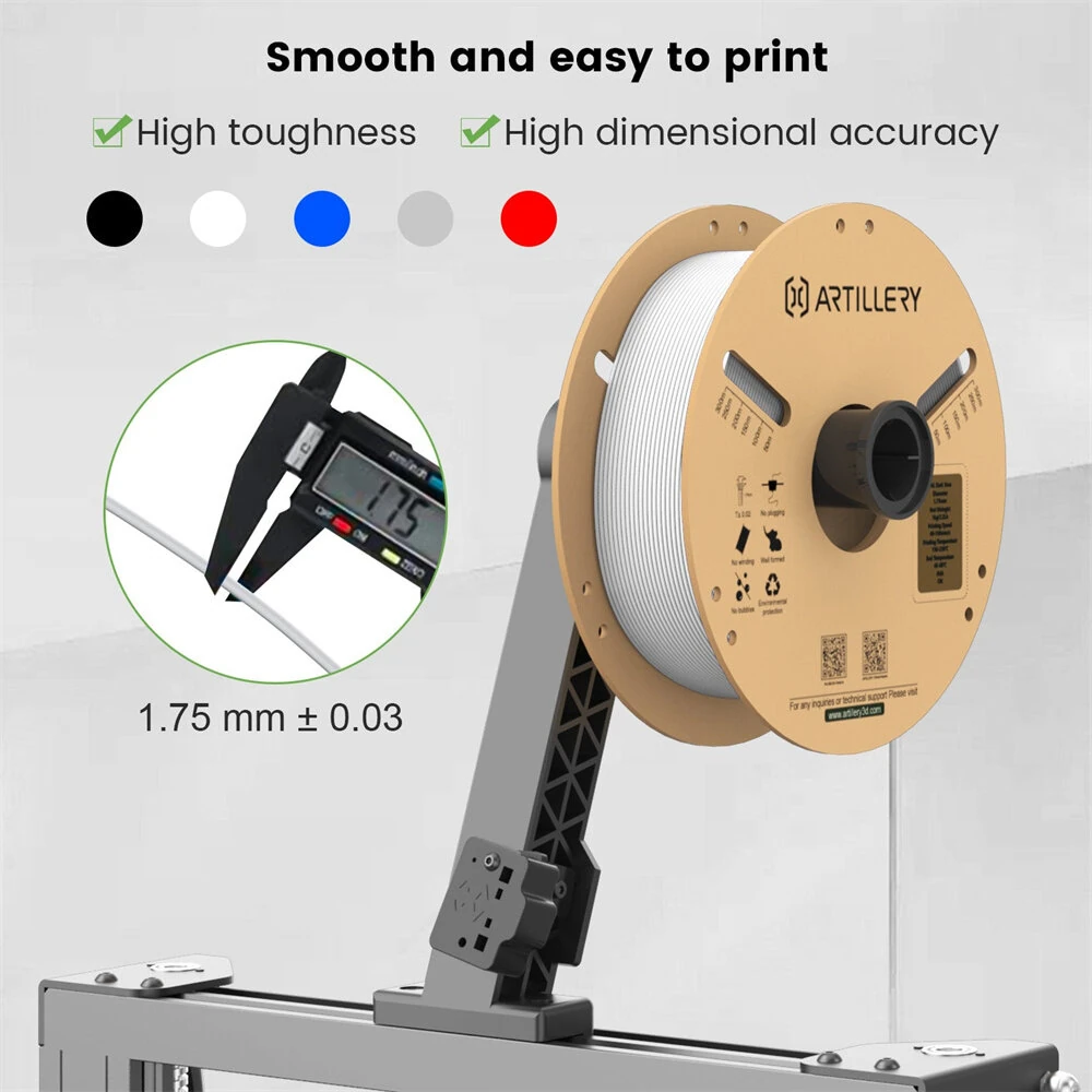 Artillery PLA 3D Printer Filament 1.75mm 5KG White High Precision Eco-Friendly Zero Bubble Perfect for Models and Mechanical Parts