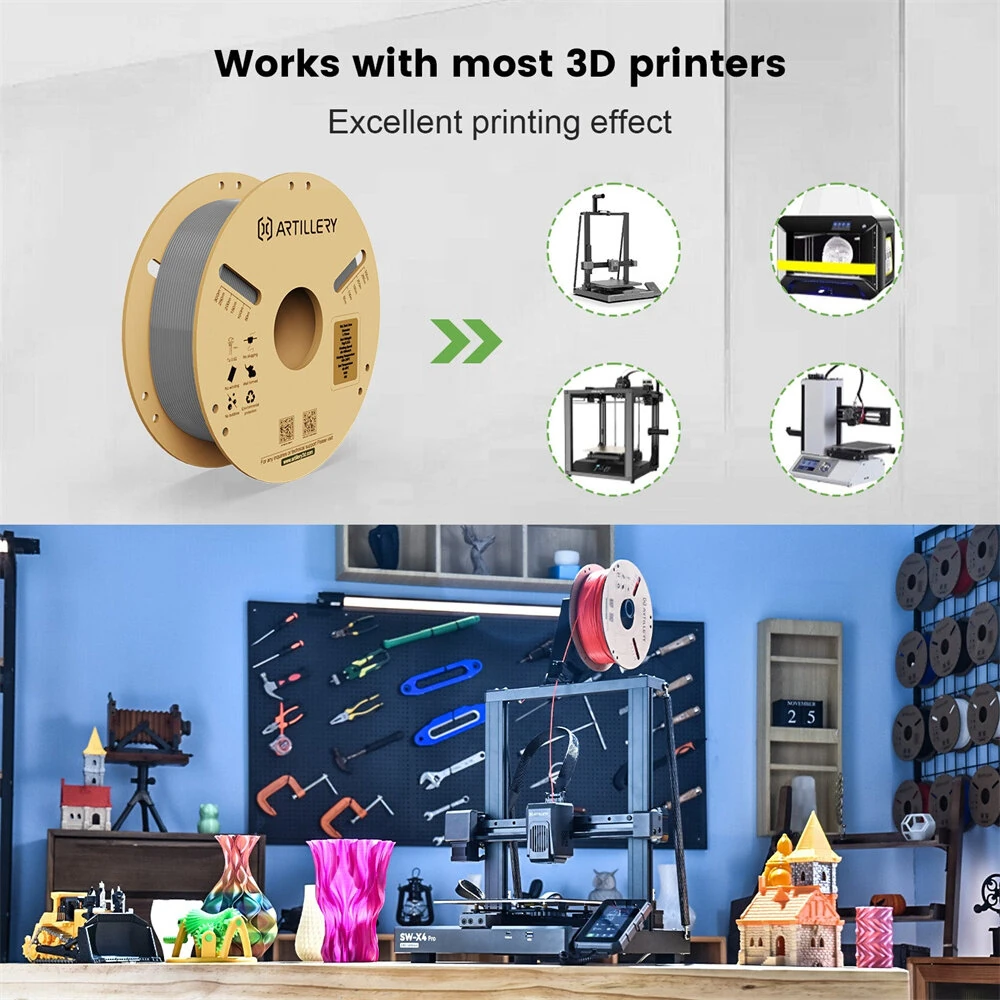 Artillery PLA 3D Printer Filament 1.75mm 5KG White High Precision Eco-Friendly Zero Bubble Perfect for Models and Mechanical Parts