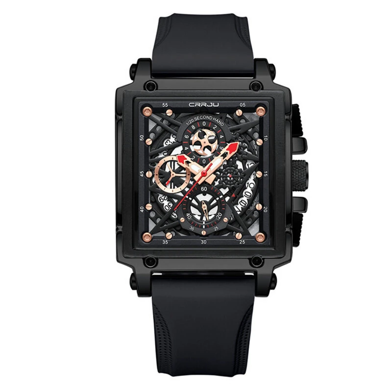 CRRJU Men's Sports Watch, Multifunctional Chronograph Wrist Watch for Business Men, Waterproof Square Male Quartz Watch with a Box, Ideal choice for Men's Gifts