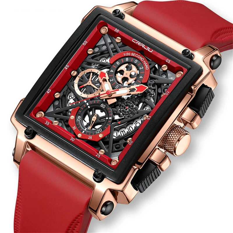 CRRJU Men's Sports Watch, Multifunctional Chronograph Wrist Watch for Business Men, Waterproof Square Male Quartz Watch with a Box, Ideal choice for Men's Gifts