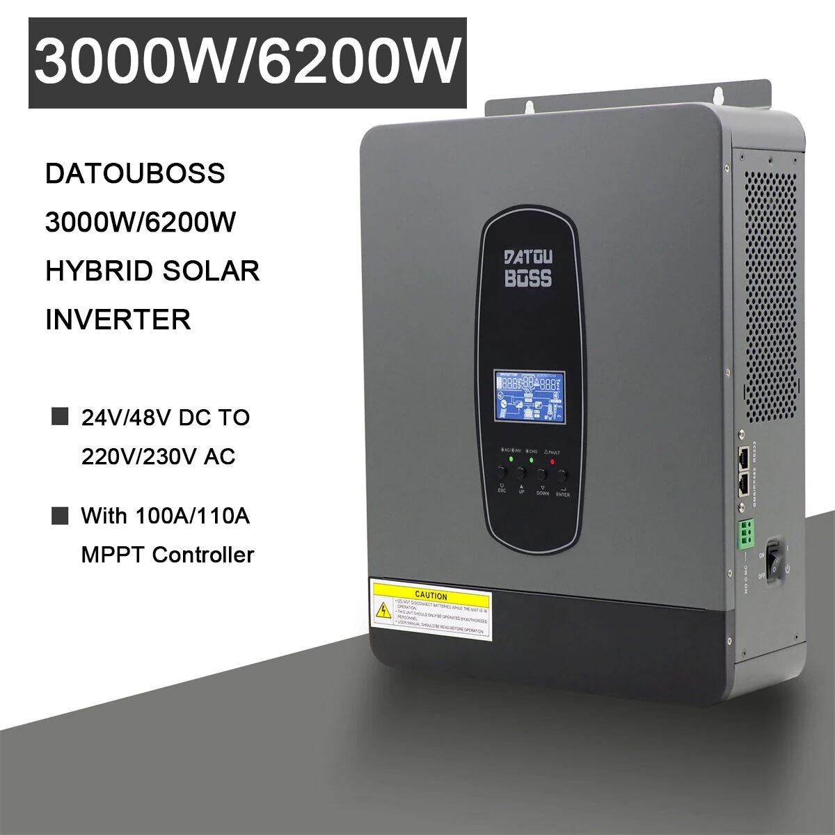 [EU Direct] DATOUBOSS 3000W/6200W Pure Sine Wave Hybrid Inverter 24V/48V DC To 230V AC Off Grid Inverter With 100A MPPT Solar Controller LCD Display Remote Control For Lead-acid Batteries And Lithium Batteries