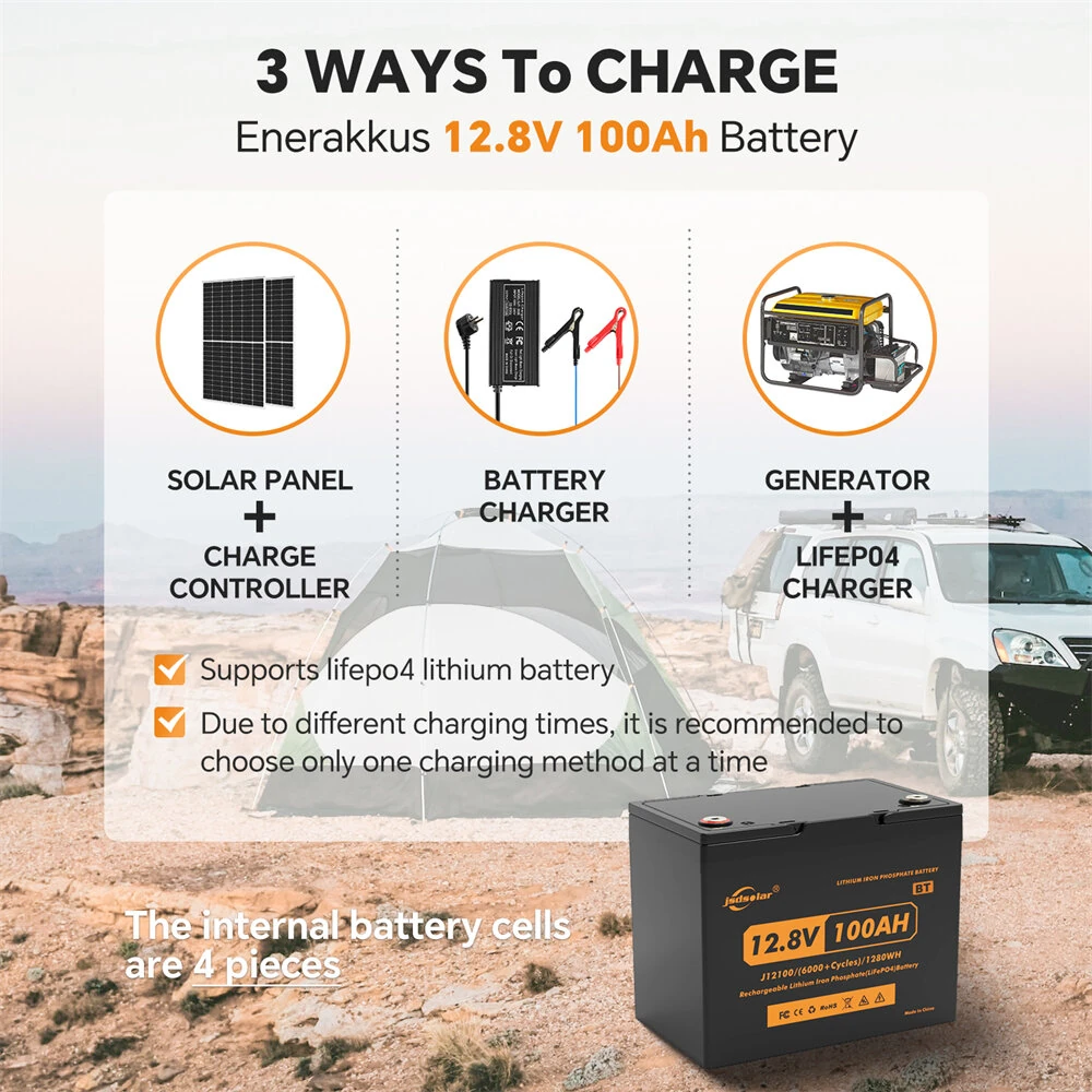 JSDSOLAR 12V 100Ah LiFePo4 Battery Pack With Bluetooth 6000+ Cycles Rechargeable Lithium Iron Phosphate Batteries For Boat RV