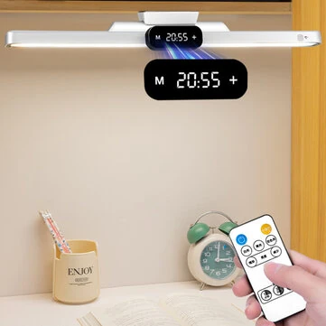 Elfeland 40cm Rechargeable LED Desk Clock Lamp with Remote Eye-Caring Light Magnetic Mount Dimmable 3 Color Temperatures Timer Function