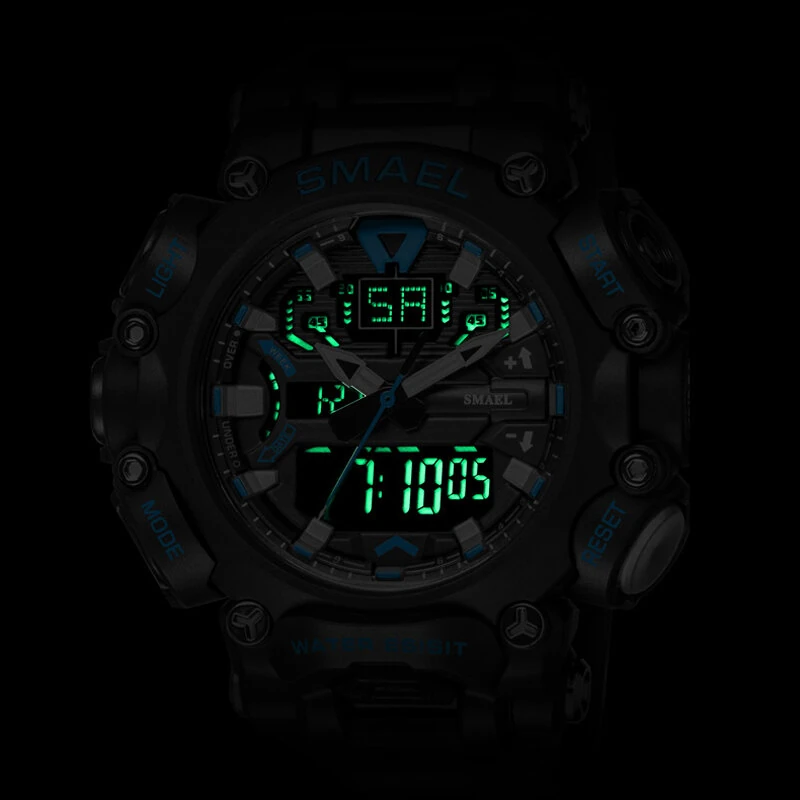 SMAEL Men Sport Digital Dual Display Watch Multi-function LED Luminous Waterproof Date Week Alarm Wristwatch