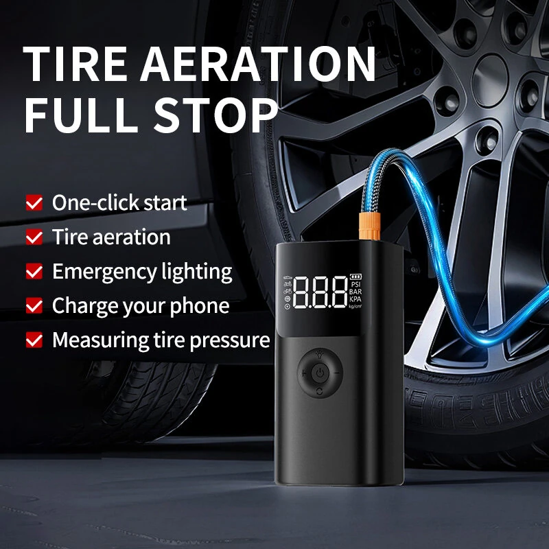 Portable Car Jump Starter Air Compressor Power Bank 12V Battery Booster Supports 8.0L Gas 6.5L Diesel LED Flashlight Tire Inflator USB Charging