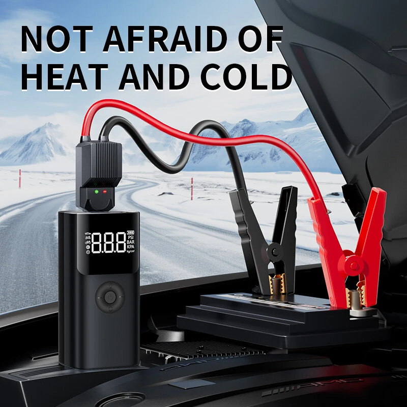 Portable Car Jump Starter Air Compressor Power Bank 12V Battery Booster Supports 8.0L Gas 6.5L Diesel LED Flashlight Tire Inflator USB Charging