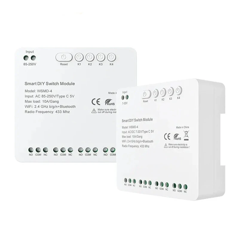 Tuya WiFi Smart 4 Channel RF Momentary Inching Relay Self-Lock Switch Module DIY WiFi Garage Door Controller Voice Control with Alexa Google Home