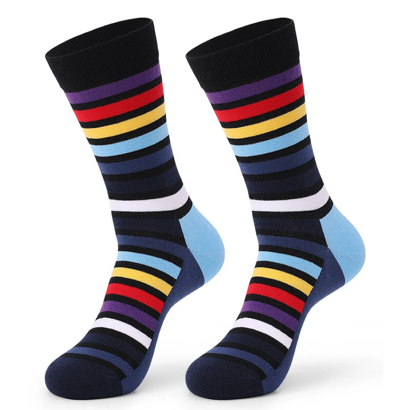 5 Pairs Men's Cotton Stripe Socks Funny Crew Bright Color Block Personality Mid Long Tube Skateboard Socks Unisex