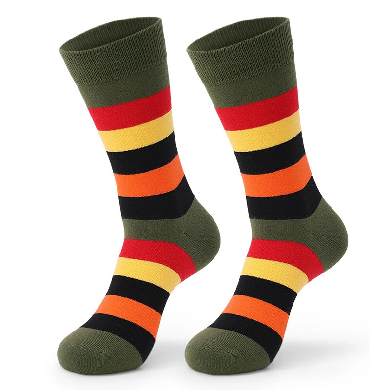5 Pairs Men's Cotton Stripe Socks Funny Crew Bright Color Block Personality Mid Long Tube Skateboard Socks Unisex