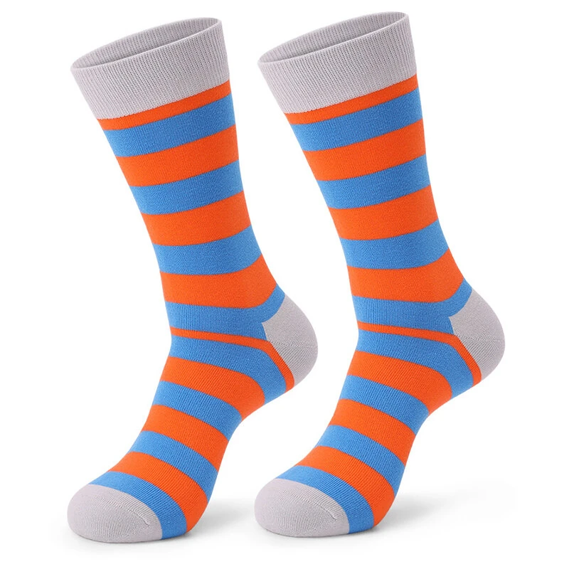 5 Pairs Men's Cotton Stripe Socks Funny Crew Bright Color Block Personality Mid Long Tube Skateboard Socks Unisex