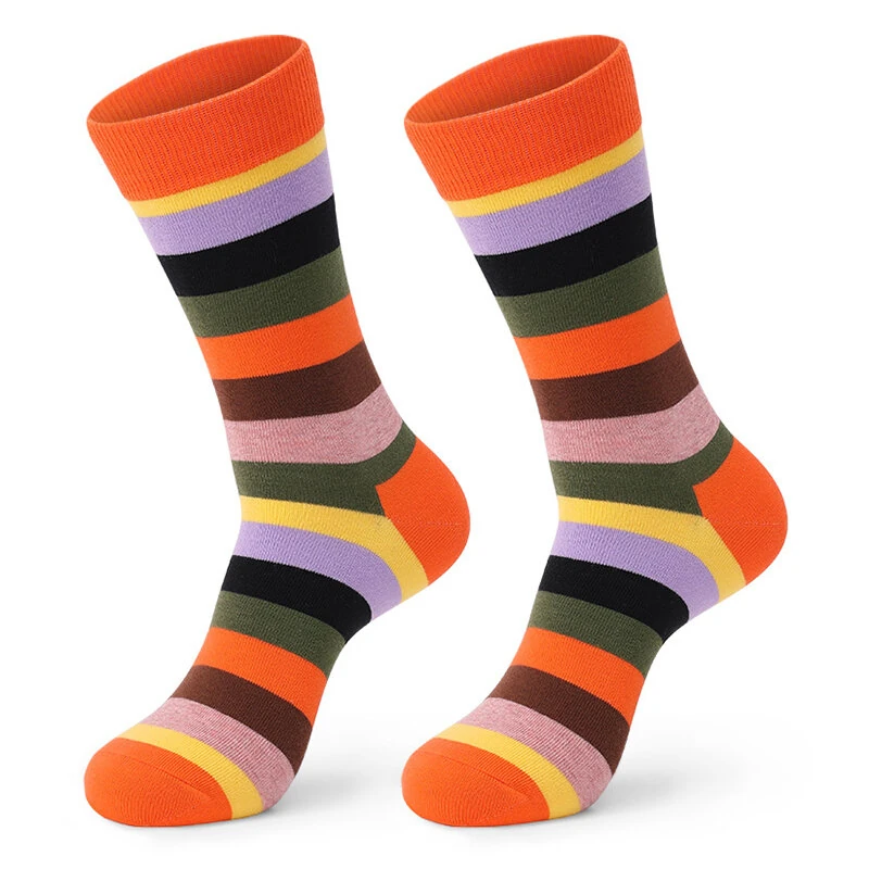 5 Pairs Men's Cotton Stripe Socks Funny Crew Bright Color Block Personality Mid Long Tube Skateboard Socks Unisex