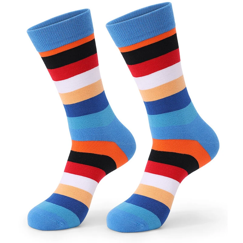 5 Pairs Men's Cotton Stripe Socks Funny Crew Bright Color Block Personality Mid Long Tube Skateboard Socks Unisex