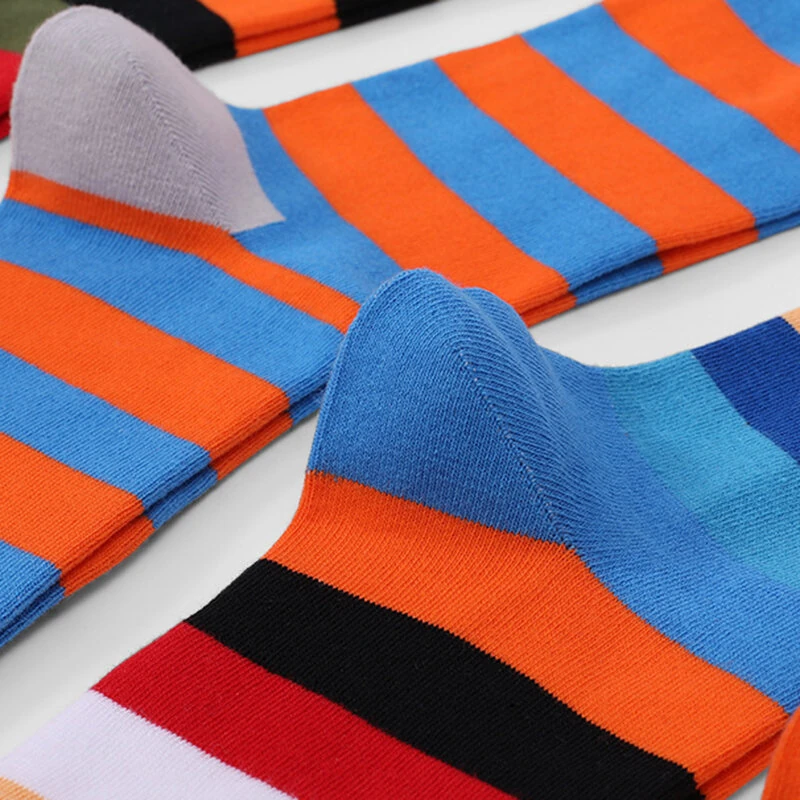 5 Pairs Men's Cotton Stripe Socks Funny Crew Bright Color Block Personality Mid Long Tube Skateboard Socks Unisex