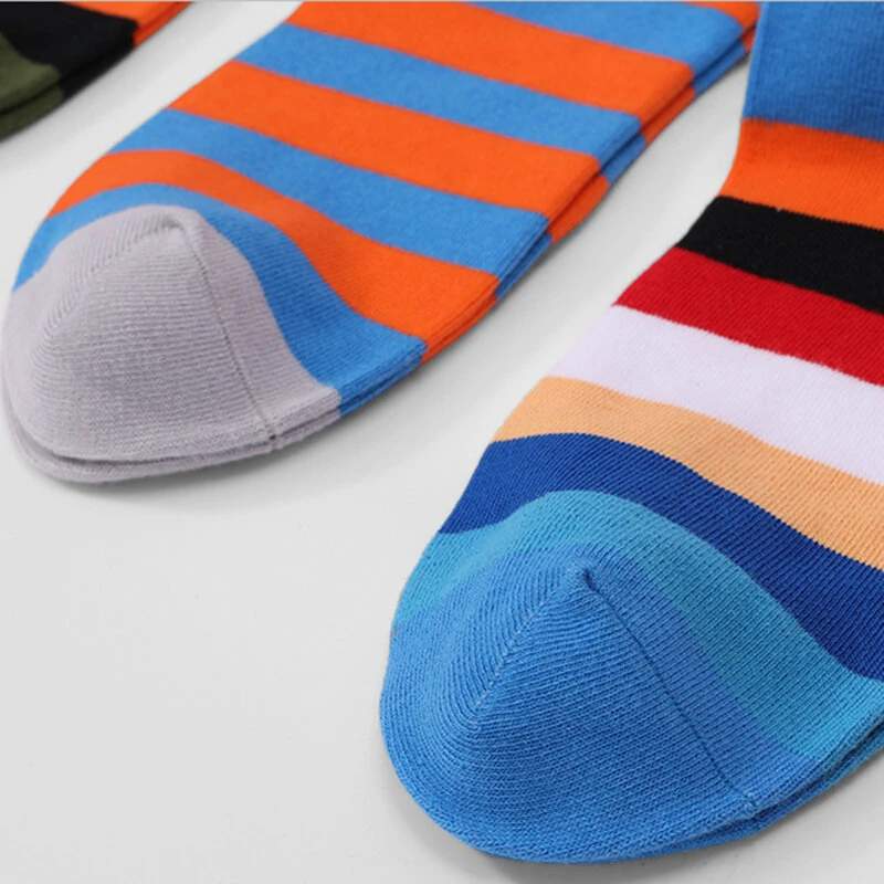 5 Pairs Men's Cotton Stripe Socks Funny Crew Bright Color Block Personality Mid Long Tube Skateboard Socks Unisex