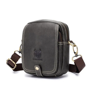 BULLCAPTAIN Casual Sports Mini Genuine Leather Crossbody Bag Men Casual Functional Cowhide Pack Outdoor Hiking Shoulder Bag