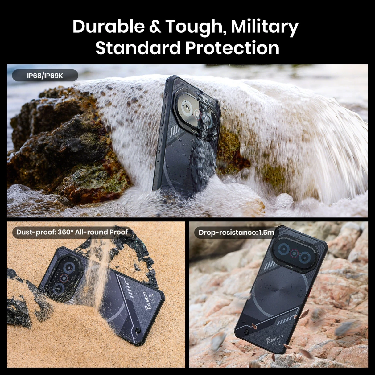 [EU Direct]FOSSiBOT F114 50MP AI Camera 16GB 128GB Android 15 6.67 inch 5000mAh 18W Fast Charge NFC Unisoc T615 Octa Core IP68 IP69K Waterproof 4G Rugged Smartphone