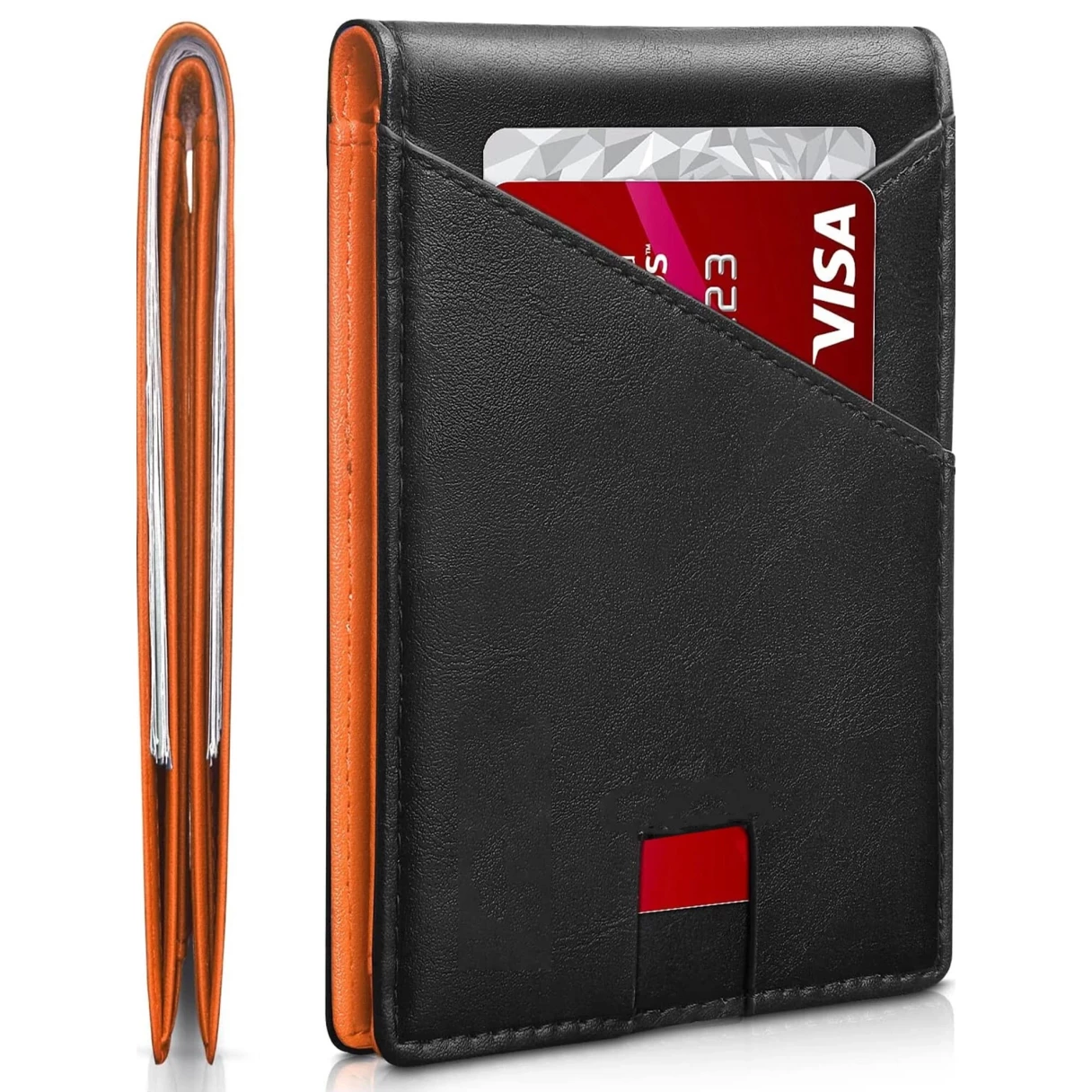 Ekphero Men's Slim Genuine Leather Wallet RFID Blocking Minimalist Credit Card Holder Bifold Folding Wallet, Gifts For Men