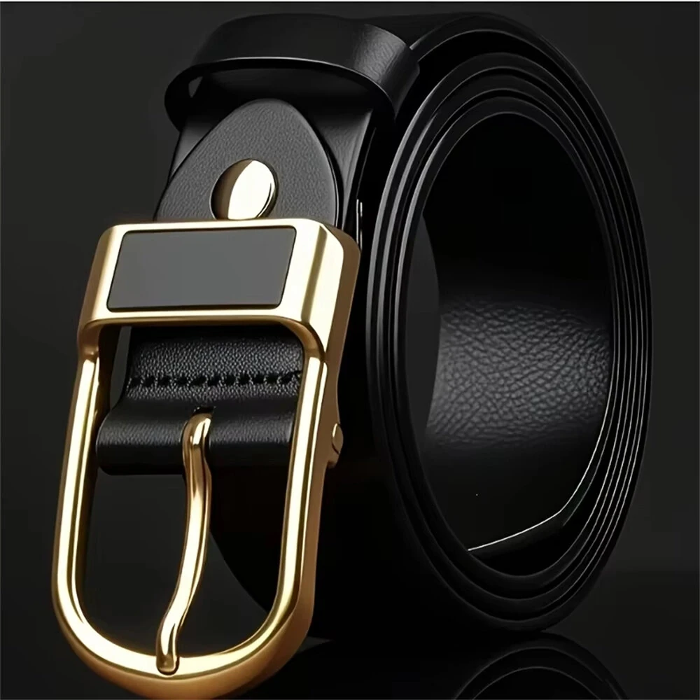 110-130cm Men's Casual Belt with Alloy Buckle 3.3cm Wide Simple Convenient Business Casual Pin Buckle Leather Belt