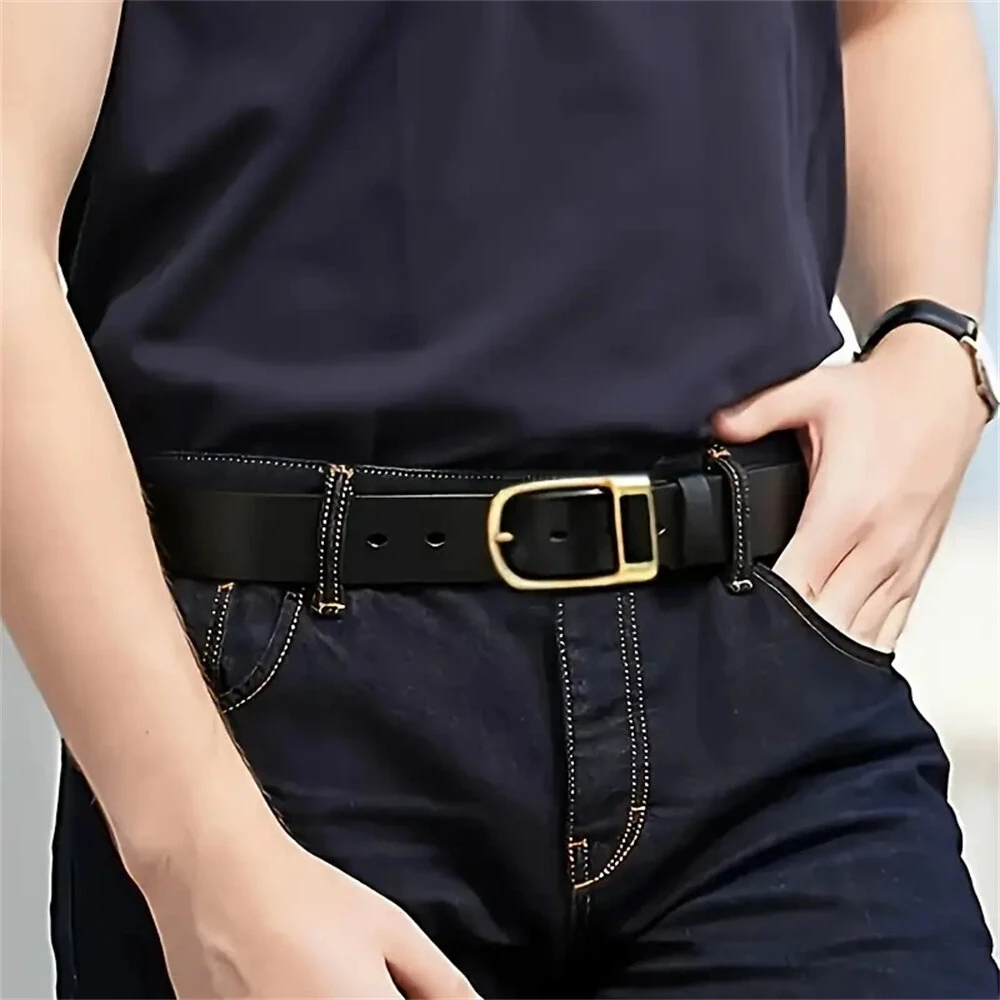 110-130cm Men's Casual Belt with Alloy Buckle 3.3cm Wide Simple Convenient Business Casual Pin Buckle Leather Belt