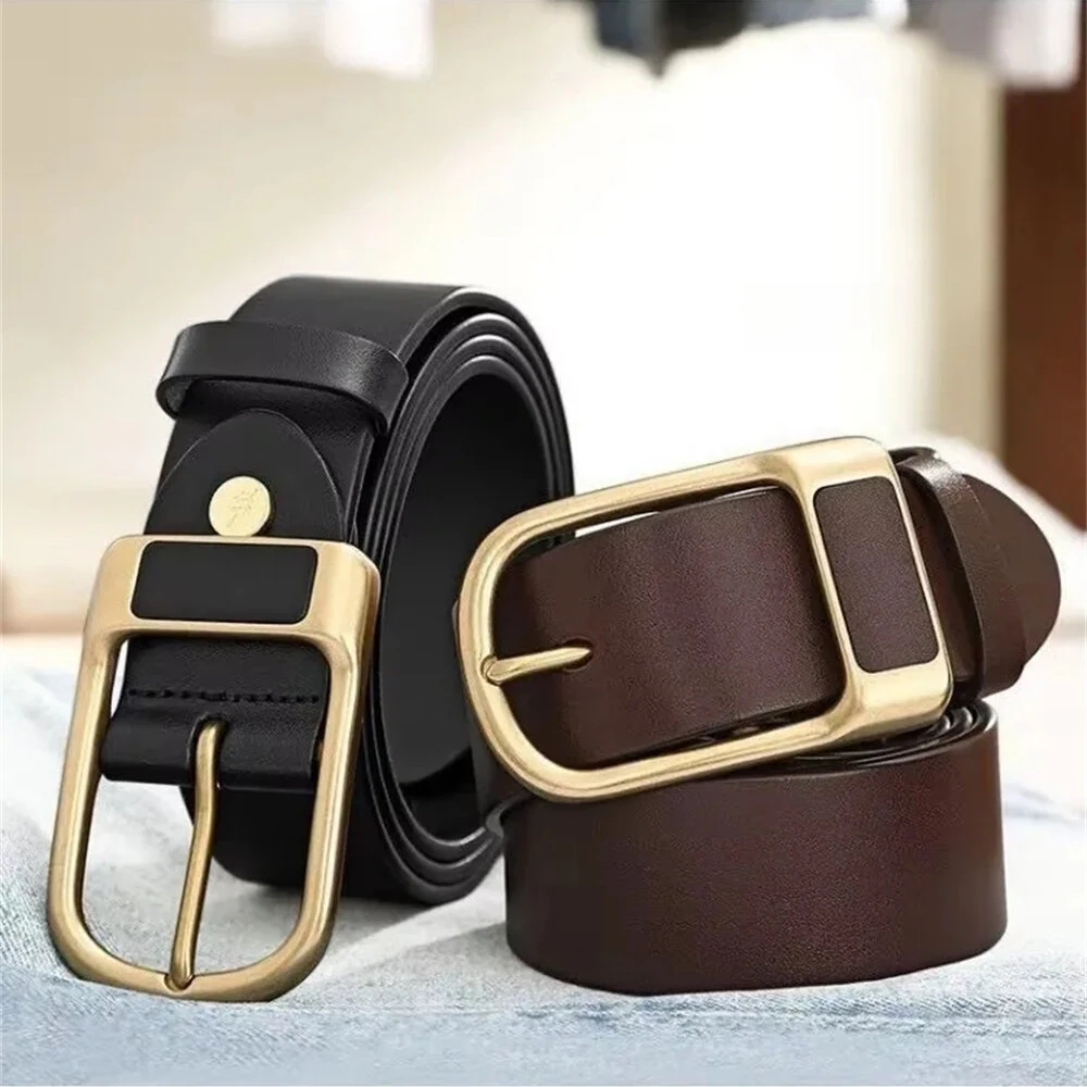 110-130cm Men's Casual Belt with Alloy Buckle 3.3cm Wide Simple Convenient Business Casual Pin Buckle Leather Belt