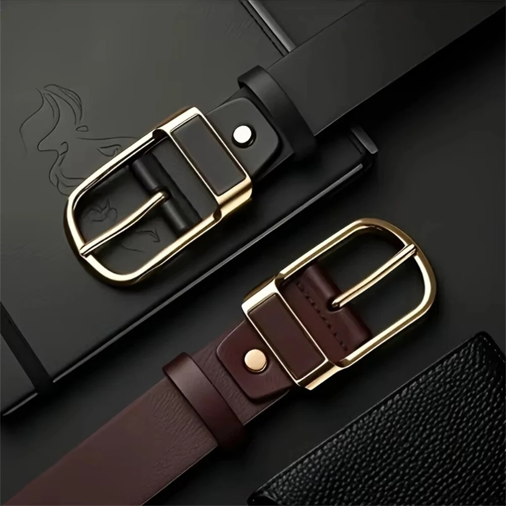 110-130cm Men's Casual Belt with Alloy Buckle 3.3cm Wide Simple Convenient Business Casual Pin Buckle Leather Belt