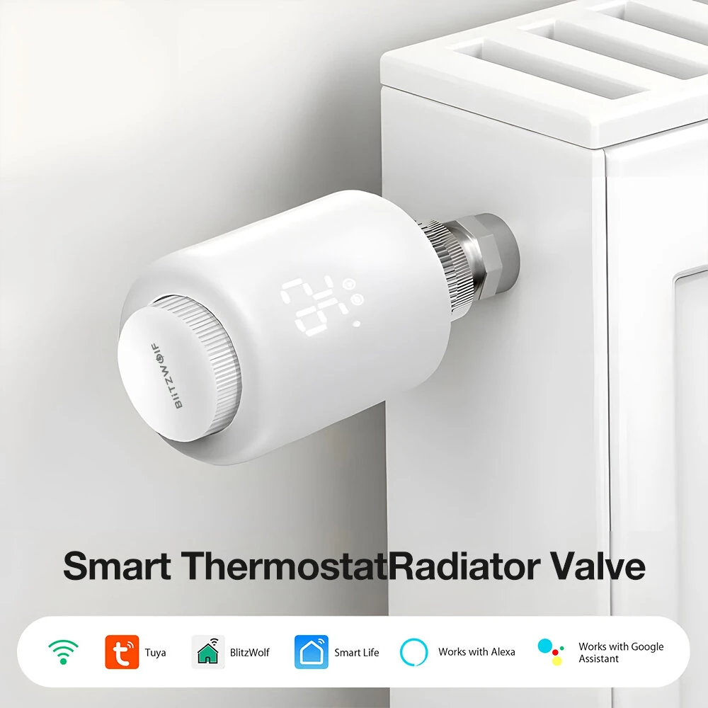 BlitzWolf® BW-TRV16 WiFi Smart Thermostatic Radiator Valve Intelligent Thermostat Temperature Controller Programmable Set Schedules APP & Voice Control Work with Alexa Google Home