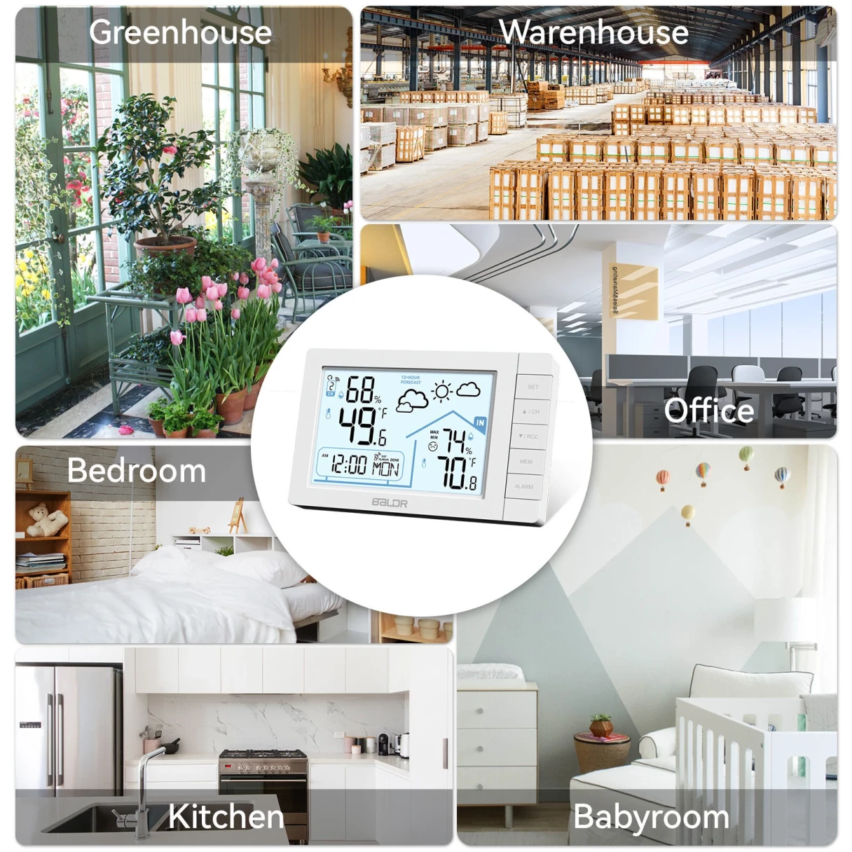 BALDR Weather Station Digital Thermometer Hygrometer Clock Small Weather Station Electronic Thermometer And Hygrometer With Temperature Humidity Time And Week Function