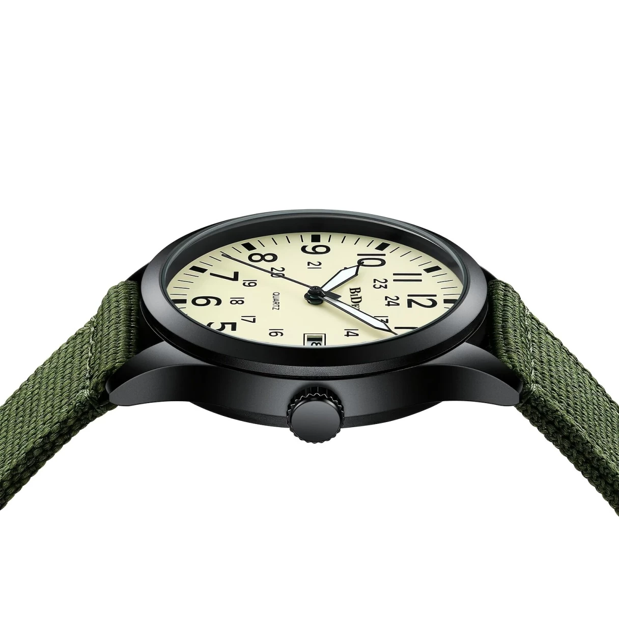 BIDEN Simple Calendar Sports Waterproof Quartz Watch Comfortable Nylon Strap Luminous Pointer Men Watch with Alloy Case