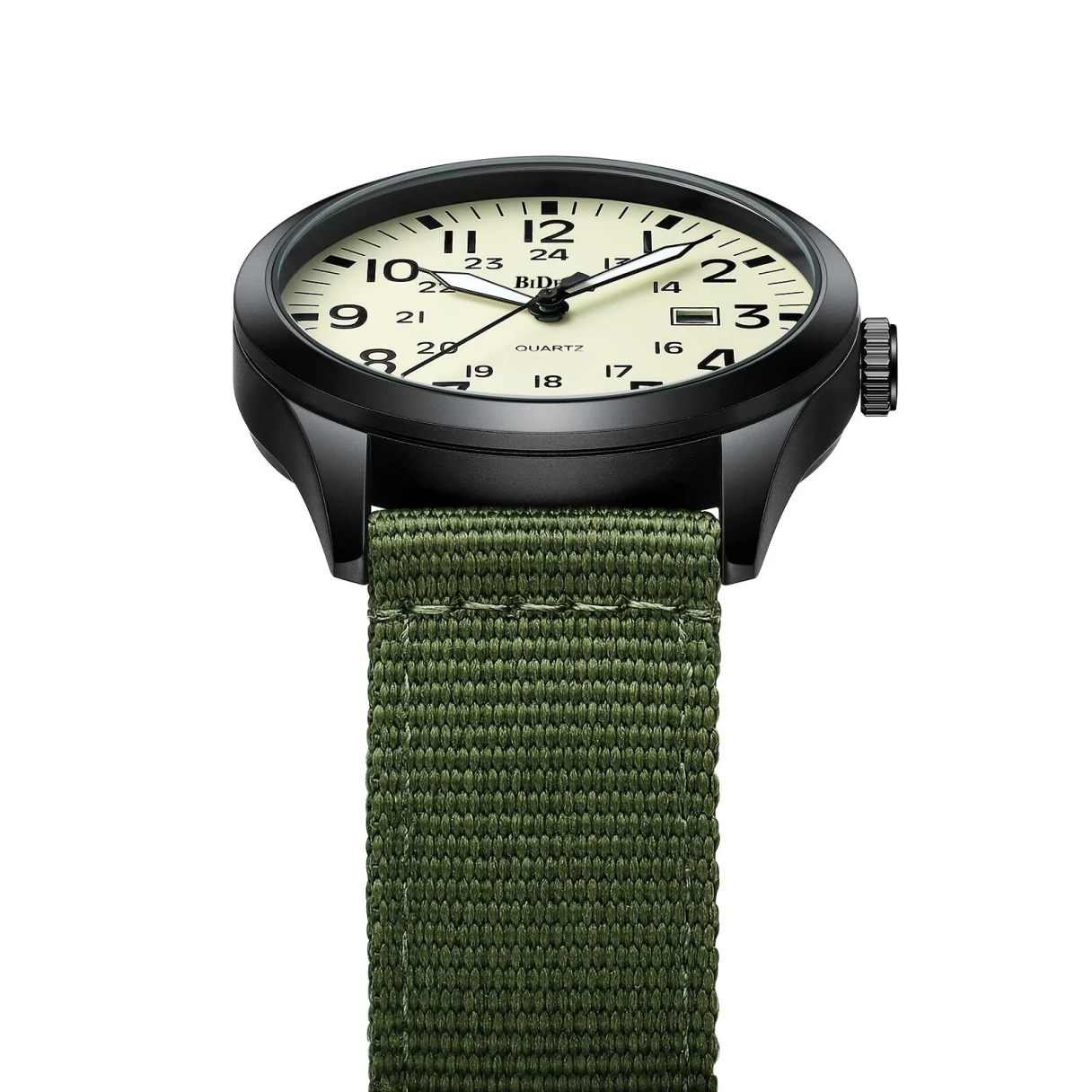 BIDEN Simple Calendar Sports Waterproof Quartz Watch Comfortable Nylon Strap Luminous Pointer Men Watch with Alloy Case