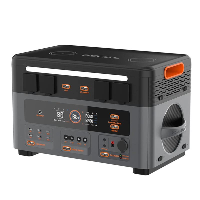 Blackview OSCAL PowerMax2400 Dual-speaker Portable Power Station with Solar Panel Kit 1872Wh to 20592Wh LiFePO4 Battery Pack Power Bank with 16 Outlets Wireless Charging Emergency Power Backup for Camping House Trolling