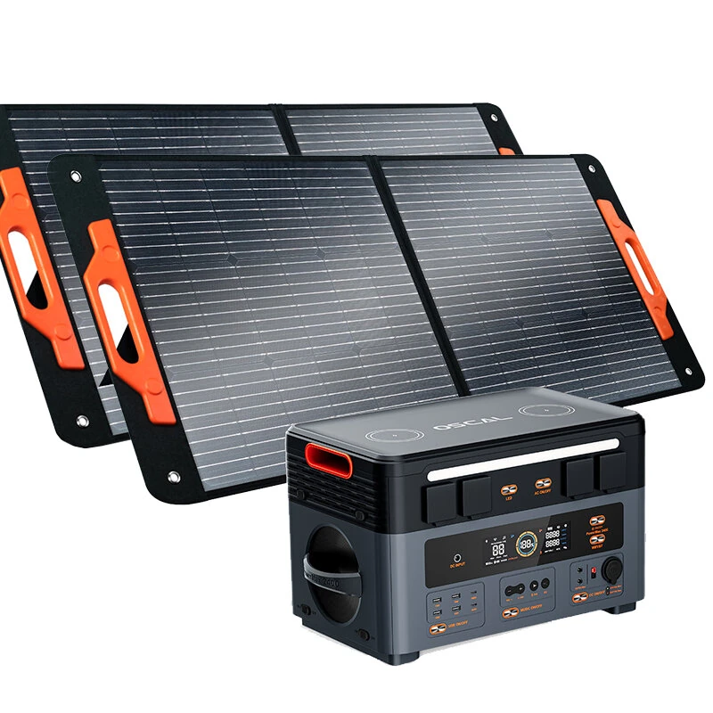 Blackview OSCAL PowerMax2400 Dual-speaker Portable Power Station with Solar Panel Kit 1872Wh to 20592Wh LiFePO4 Battery Pack Power Bank with 16 Outlets Wireless Charging Emergency Power Backup for Camping House Trolling