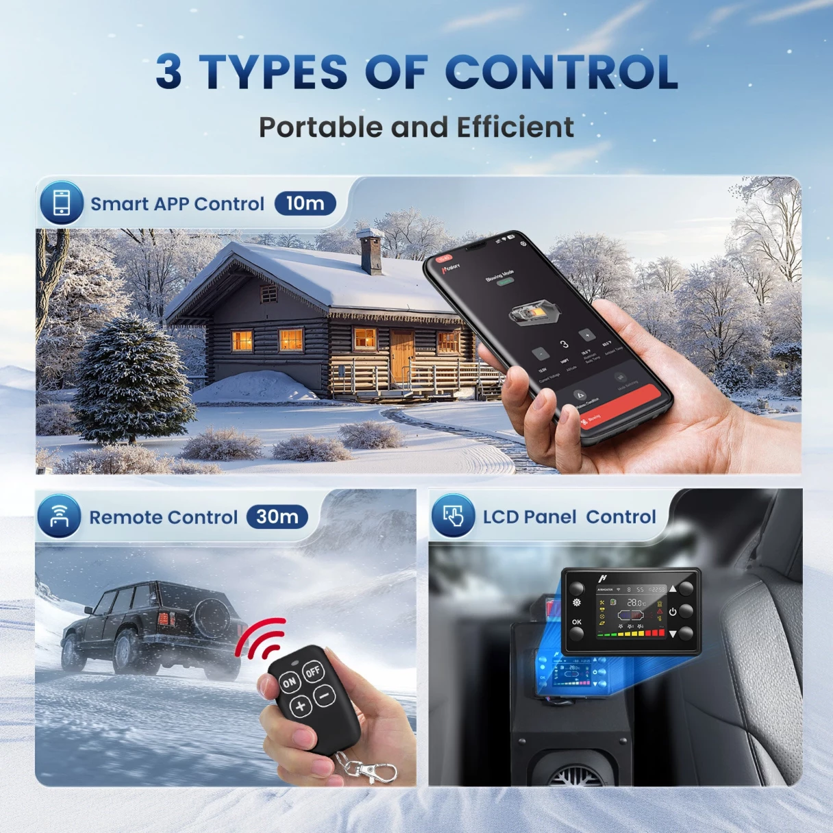 HCALORY HBS1S 8KW Diesel Heater Portable Diesel Air Heater with App Control 10-Temperature Settings 28% Boost in Burning Efficiency Auto Start-Stop and 110V AC 12V 24V DC for Car Campers