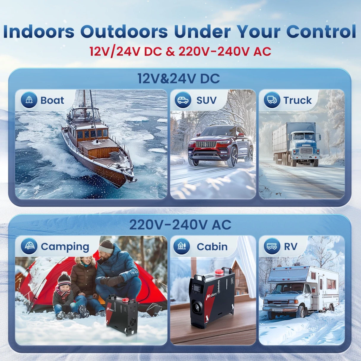 HCALORY HBS1S 8KW Diesel Heater Portable Diesel Air Heater with App Control 10-Temperature Settings 28% Boost in Burning Efficiency Auto Start-Stop and 110V AC 12V 24V DC for Car Campers