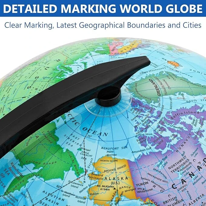 32CM Educational World Globe with Weighted Base Classroom Decorative Large Earth for Students Geography Teachers 360° Rotating Interactive Globe with World Map-Learning Tool Educational Toys