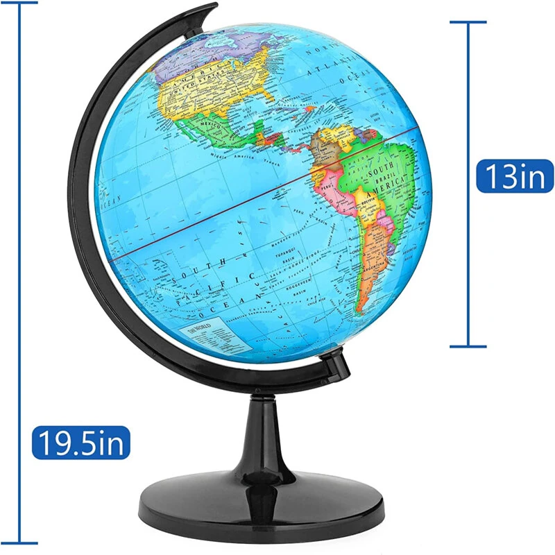 32CM Educational World Globe with Weighted Base Classroom Decorative Large Earth for Students Geography Teachers 360° Rotating Interactive Globe with World Map-Learning Tool Educational Toys