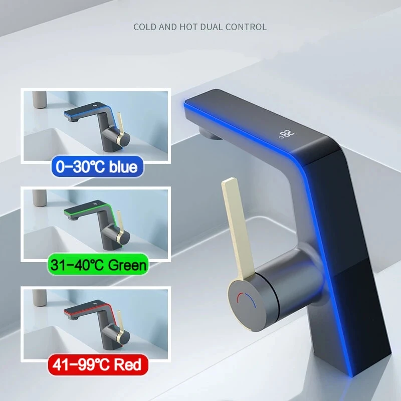 High-end G1/2 Digital Display Water Temperature Hot Cold Icicle Water Cooling Tropical Atmosphere Light Basin Faucet Toilet Bathroom Household Faucet Basin Mixer Tap