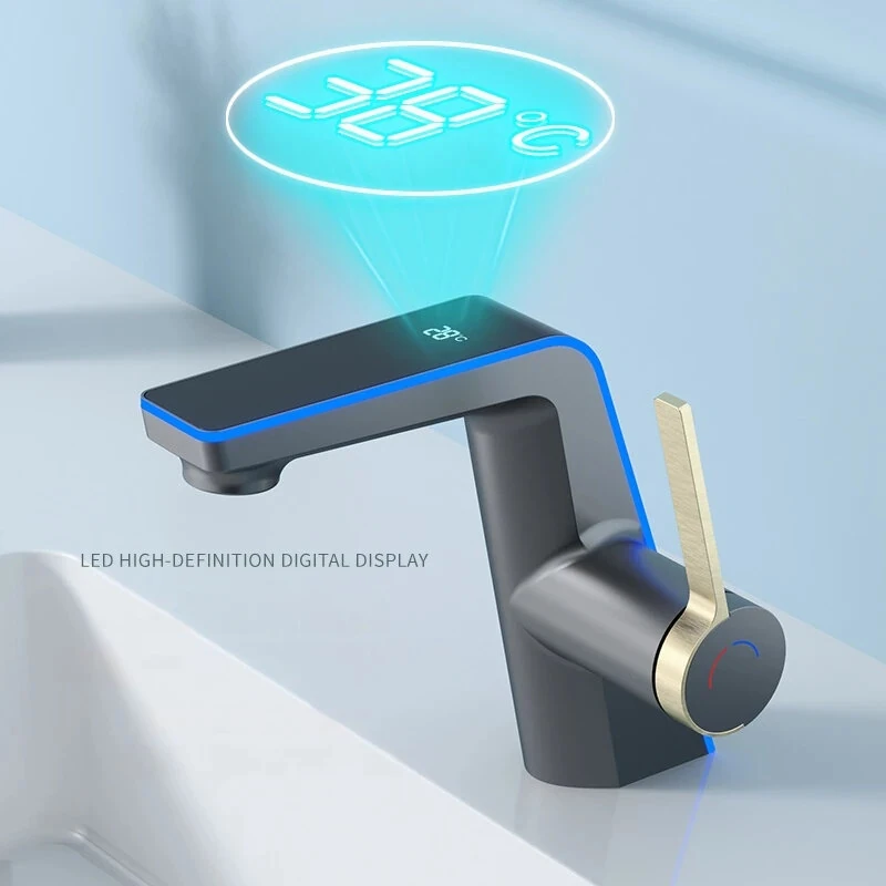 High-end G1/2 Digital Display Water Temperature Hot Cold Icicle Water Cooling Tropical Atmosphere Light Basin Faucet Toilet Bathroom Household Faucet Basin Mixer Tap