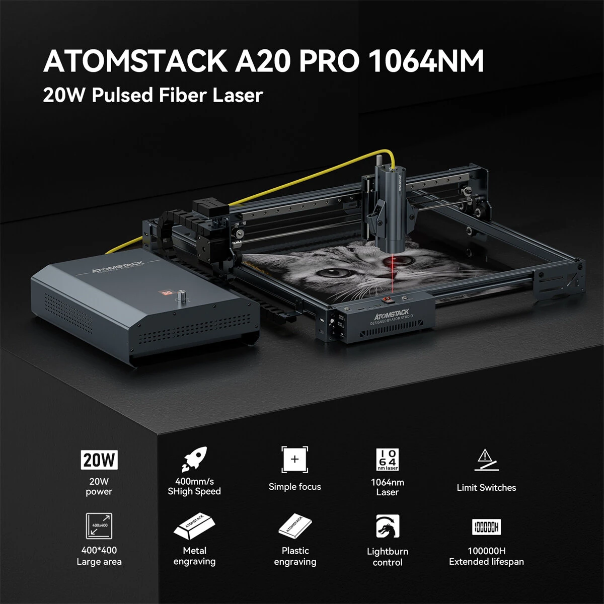 [EU Direct] Atomstack A20 PRO 1064nm 20W Infrared Laser Engraver Metal Cutter 410x400mm Engraving Area 400mm/s High Speed 0.01mm Precision Offline Control CNC Machine